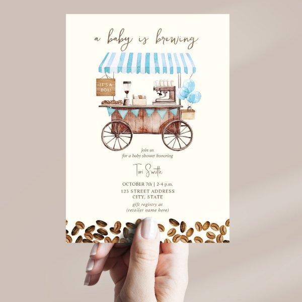 Baby Is Brewing Blue Coffee Cart Boy