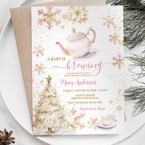 Baby Is Brewing Pink Winter Tea Party