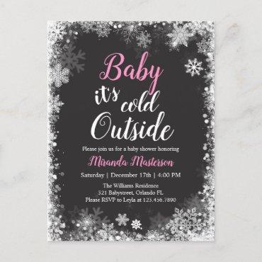 Baby it's cold outside Baby Girl Baby Shower Invitation Postcard