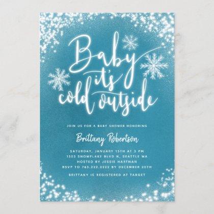 Baby Its Cold Outside Blue Winter Baby Shower Invitation