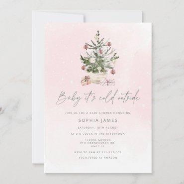 Baby it's cold outside Christmas girl baby shower Invitation