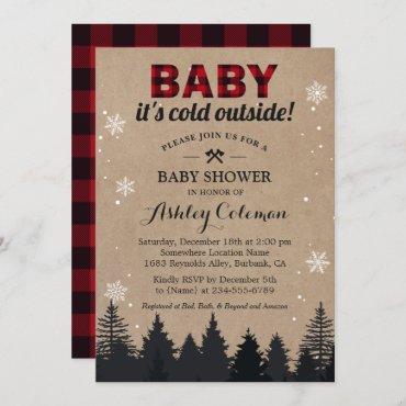Baby Its Cold Outside Lumberjack Plaid Baby Shower Invitation