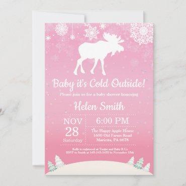 Baby its Cold Outside Moose Girl Baby Shower Invitation
