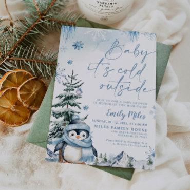 Baby it's cold outside, Penguin Blue baby shower