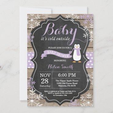 Baby its Cold Outside Penguin Girl Baby Shower Invitation