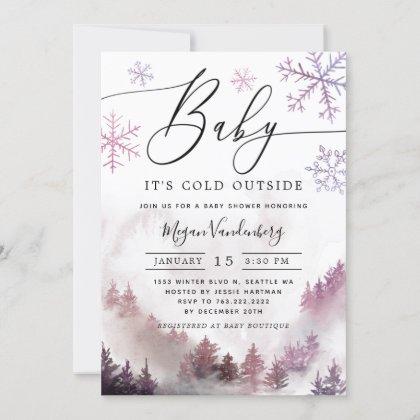 Baby It's Cold Outside Pink Mountain Baby Shower Invitation