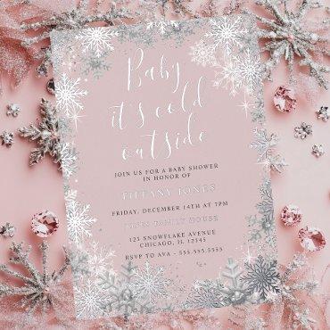 Baby It's Cold Outside Pink Silver Baby Shower  Foil