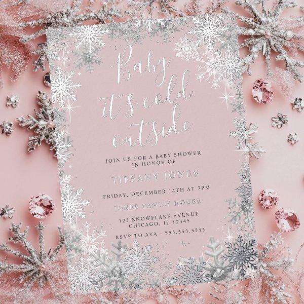 Baby It's Cold Outside Pink Silver Baby Shower  Foil