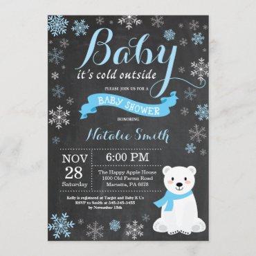 Baby Its Cold Outside Polar Bear Boy Baby Shower Invitation
