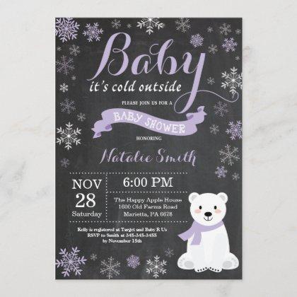 Baby Its Cold Outside Polar Bear Girl Baby Shower Invitation