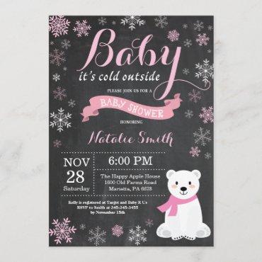 Baby Its Cold Outside Polar Bear Girl Baby Shower Invitation