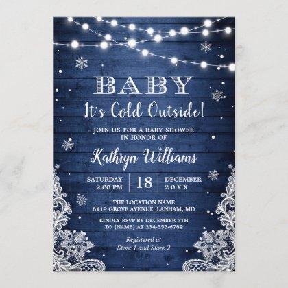 Baby It's Cold Outside Rustic Blue Baby Shower Invitation