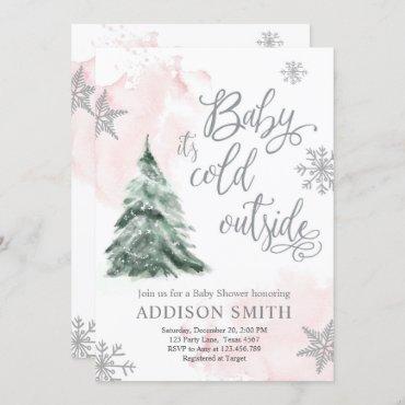 Baby It's Cold Outside Shower Winter Tree Girl Invitation