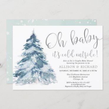 Baby it's cold outside silver Couples baby shower Invitation