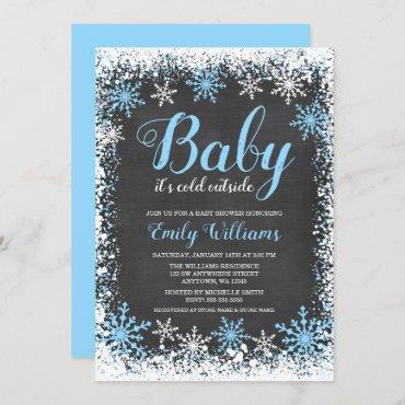 Baby Its Cold Outside Snow Winter Boy Baby Shower Invitation