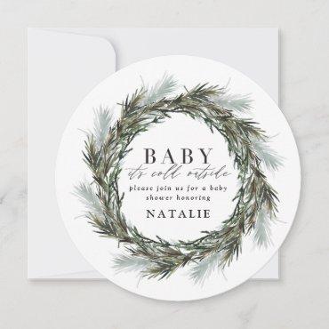 Baby it's cold outside watercolor baby shower announcement