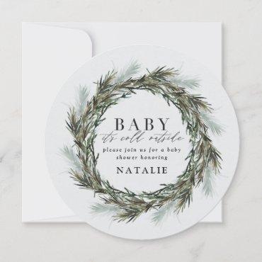 Baby it's cold outside watercolor baby shower announcement