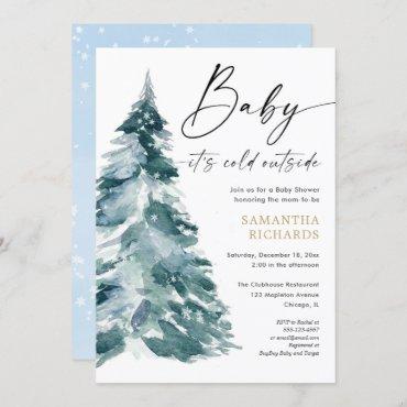 Baby its cold outside white blue boy modern shower invitation