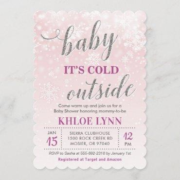 Baby Its Cold Outside Winter Baby Shower Pink Girl Invitation