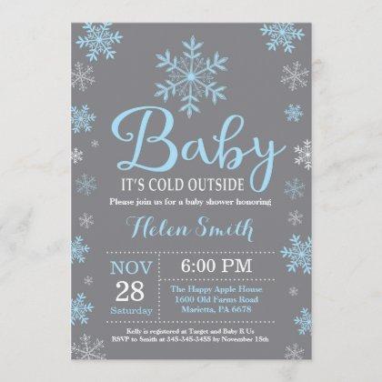 Baby Its Cold Outside Winter Boy Baby Shower Invitation