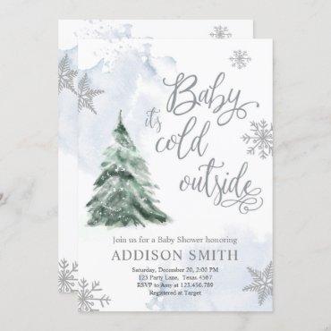 Baby It's Cold Outside Winter Tree Boy Baby Shower Invitation