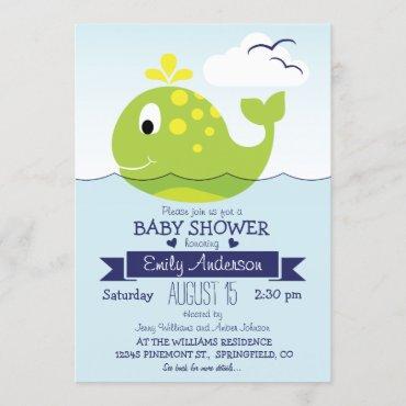 Baby Lime Green Whale; Nautical Ocean Baby Shower Invitation