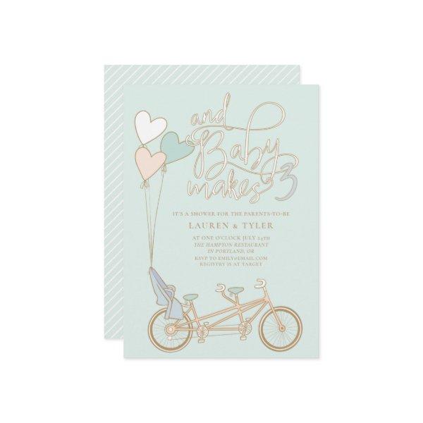 Baby Makes Three tandem bike with baby seat shower
