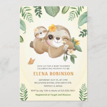 Baby Mommy Sloth Jungle Gender Neutral Baby Shower Invitation