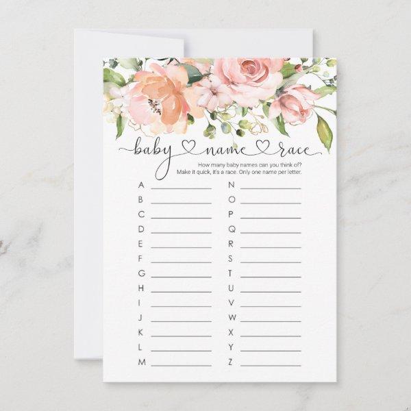 Baby Name Race Game, Floral Roses Baby Shower Game