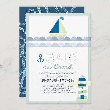 Baby on Board Nautical Blue Boy Baby Shower Invitation