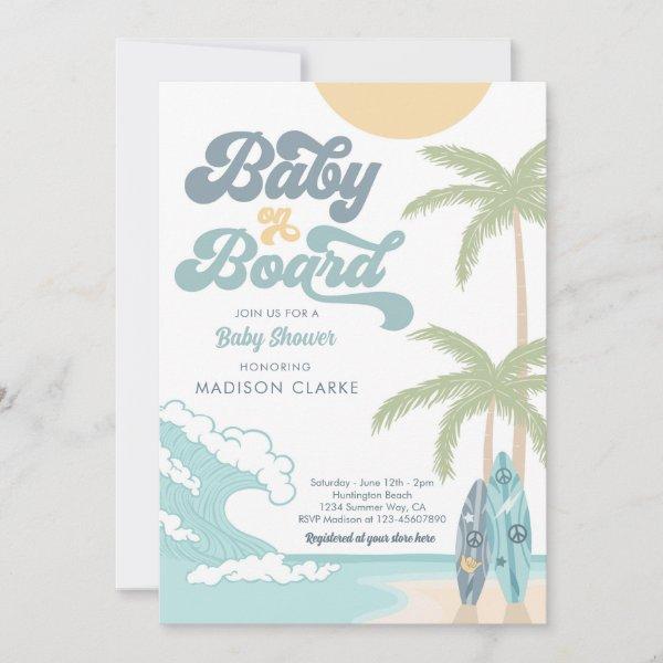 Baby on Board Surfboard Beach Retro