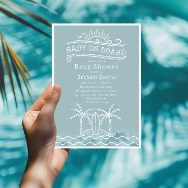 Baby On Board Surfing Waves Blue