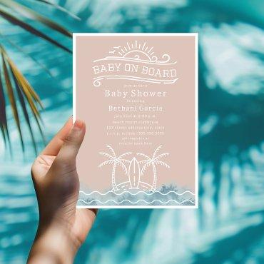 Baby On Board Surfing Waves Pink