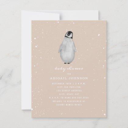 Baby Penguin Pink Girl Winter Baby Shower Invitation