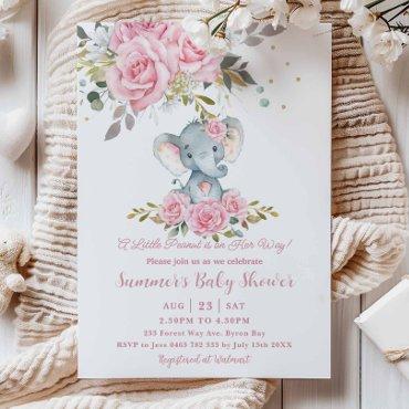 Baby Pink Floral Cute Elephant Girl
