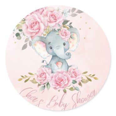 Baby Pink Floral Cute Elephants Twins Baby Shower Classic Round Sticker