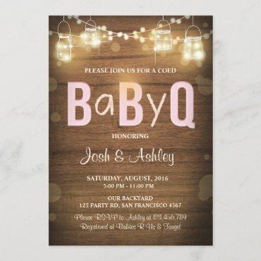 Baby Q invitation Coed BBQ Baby Shower Rustic Pink