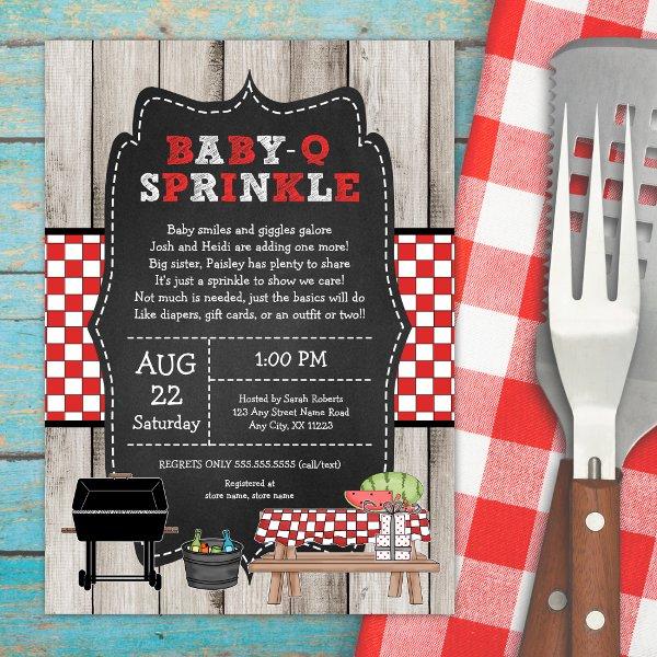 Baby Q Sprinkle, rustic wood BBQ