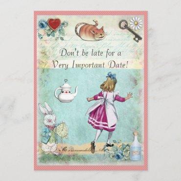 Baby Shower Alice in Wonderland Don't Be Late Invitation