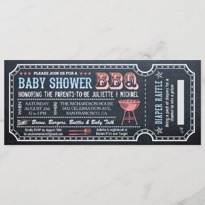 Baby Shower BBQ Ticket Invitations w Diaper Raffle