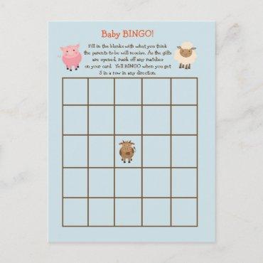 Baby Shower BINGO Game- Farm Animal Theme Invitation Postcard