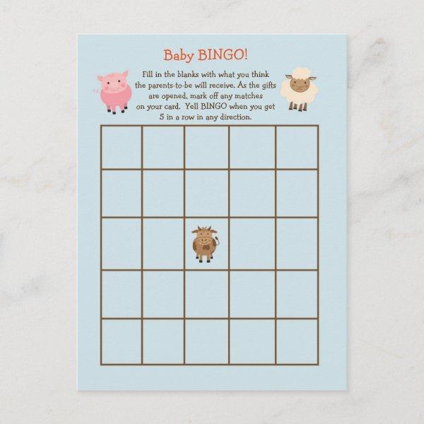 Baby Shower BINGO Game- Farm Animal Theme  Postcard