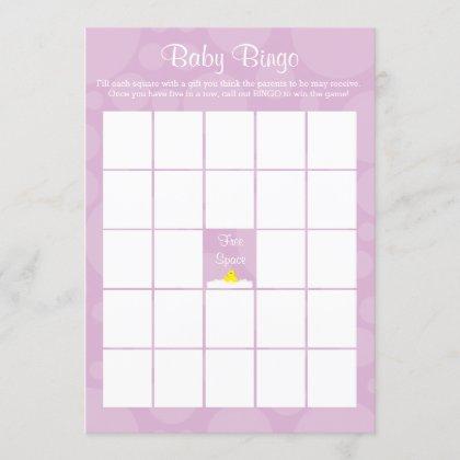 Baby Shower Bingo - Rubber Ducky Theme - Lilac Invitation