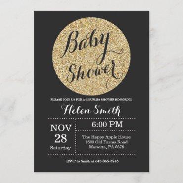Baby Shower Black and Gold Glitter Invitation