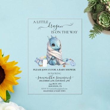 Baby Shower Blue Dragon Watercolor  Acrylic