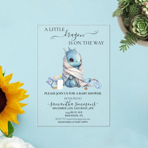 Baby Shower Blue Dragon Watercolor  Acrylic