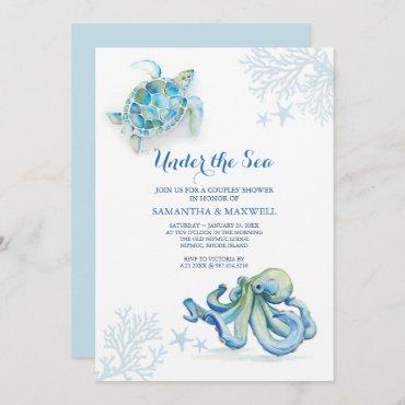 Baby Shower Blue Under The Sea Coastal Watercolor Invitation