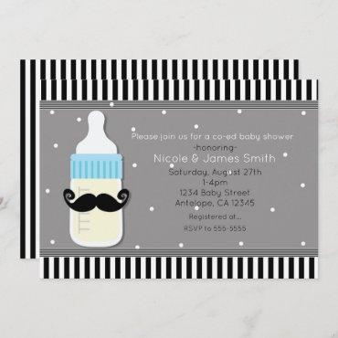 Baby Shower Bottle & Mustache Modern Invitation
