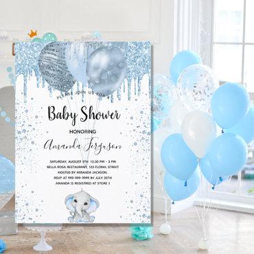 Baby Shower boy blue glitter elephant balloons