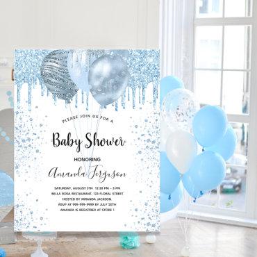 Baby Shower boy blue white glitter balloons